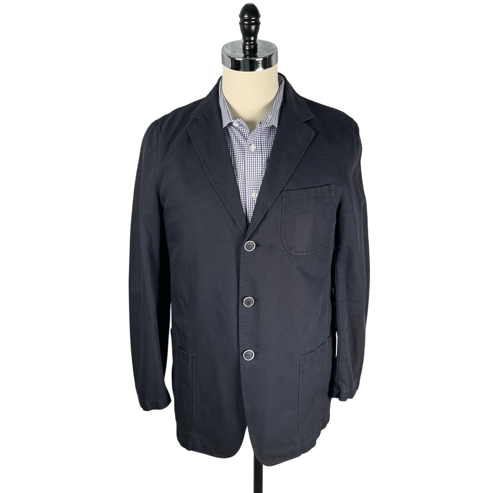 Barneys New York Blazer Jacket IT 50 Navy 100% Cotton with Seersucker Lining